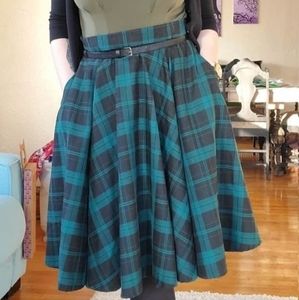 Collectif x Modcloth Black and Green Plaid Circle Skirt